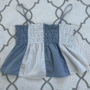 American Eagle Blue and White Striped Smocked Babydoll Top Women’s size Medium